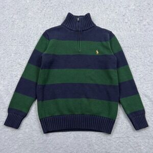Polo Ralph Lauren Sweater Youth  Medium Blue Striped Flesh Pony 1/4 Zip Pullover
